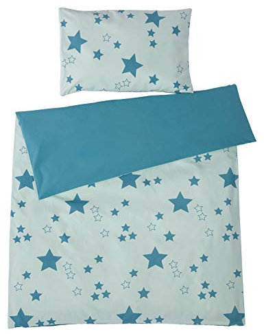 Bio Kinderbettwäsche 100% Bio-Baumwolle (kbA) GOTS zertifiziert, Sterne Mint, 135 x 200 cm / 40 x 80 cm, Perkal-Stoff