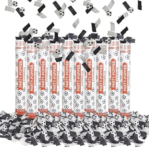 Party Factory 10 Party Popper, 40 cm, Fußball Konfetti bis 8 m Effekthöhe, Fanartikel für WM oder EM, Fußballspiele, Länderspiele