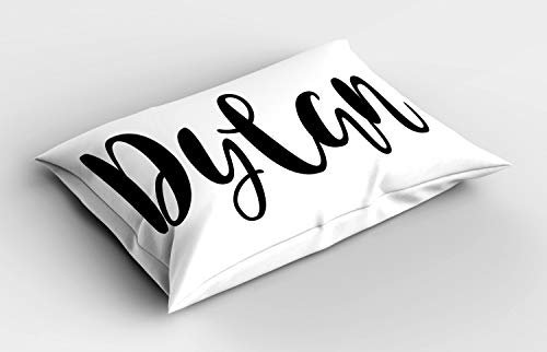 ABAKUHAUS Dylan Kissenbezug, Stilisiertes Schriftdesign, Dekorativer Standard King Size Gedruckter Kissenbezug, 80 x 40 cm, Weiß und Schwarz