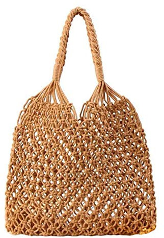 VOANZO Borsa a tracolla da donna in paglia intrecciata a mano, grande borsa da spiaggia con manici in pelle