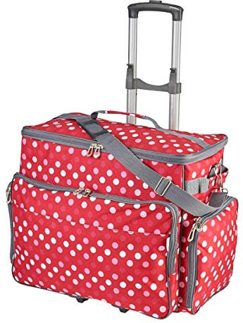 Sewing Online Mittlerer gepolsterter Nähmaschinen-Trolley auf Rollen aus rotem Stoff mit Tupfen, 47 x 35 x 23 cm, Sew Stylish by PT750-RED-POLKA