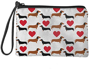 COEQINE Münzgeldbörse für Frauen, Geldbörse mit Reißverschluss, kleine Tasche, Mini-Tragetasche, Handtasche, Kartenhalter, Organizer, Dackel und rotes Herz, Einheitsgröße,