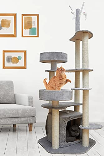 Kratzbaum für Katzen im Innenbereich, 172,7 cm hoch, mit Kratzstämmen, Sitzstange, Spielzeug, Spielbaum für große Katzen/Kätzchen, Kletterturm für Katzenspielruhe (172,7 cm)