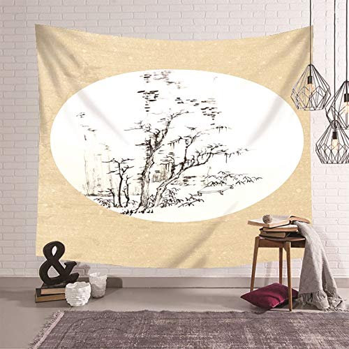 Bishilin Wandteppich Modern, Tapisserie Wandbehang aus Polyester Holzhaus im Wald 350x256CM Wanddeko für Kinderzimmer Wohnzimmer Schlafzimmer