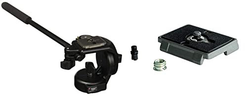 Manfrotto 128RC, Micro Fluid Video Head with Quick Release Camera Plate, Aluminium & 200PL, Quick Release Plate with 1/4 Inch Screw, Compatible with DSLR, Compact System Camera, Mirrorless