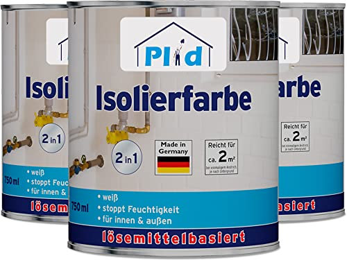 plid® Vernice Isolante Bianca [ANTI-MUFFA] - Fondo isolante anti-nicotina, blocca macchie di acqua, fuliggine e nicotina - Previene efflorescenze saline - Pittura bianca protettiva 2,25L