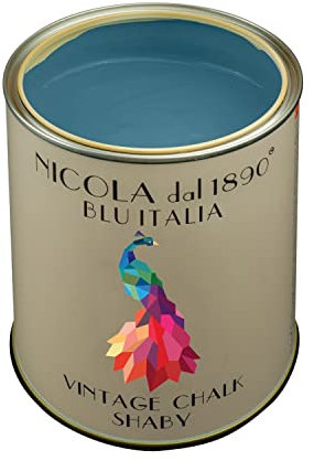 Vernice Vintage Chalk Shabby a Base di Acqua, per Interni ed Esterni, Aspetto Opaco, Made in Italy, Colore Blu Italia - Formato 0,25 lt