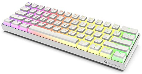GK GAMAKAY MK61 Wired Mechanical Keyboard Gateron Optical Switch Pudding Keycaps Waterproof RGB 61 Keys Programmable Hot Swappable Gaming Keyboard New Version (New- Yellow Switch V2, White)