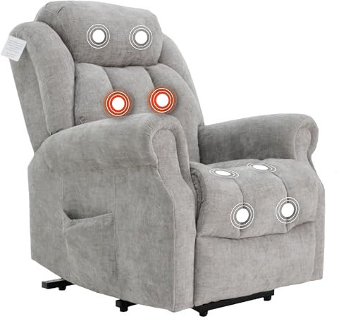 Elite Care Hainworth fabric Dual motor riser recliner electric chair with heat and massage - Choice of Colours (Grey)