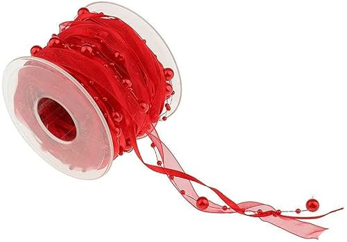 10M Perlenband Chiffon-Band und Organza-Spitze-Band-Dekoband Spitze Zierband für Hochzeits-Blumen- Nähen Handwerk Verpackung (red)
