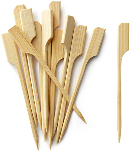 BLUE TOP 300 palillos de paleta de bambú, pinchos planos resistentes de 3.5 pulgadas, palillos de dientes para frutas, parrillas, bebidas, barbacoa, pollo yakitori, fondue, asado, cóctel, malvavisco