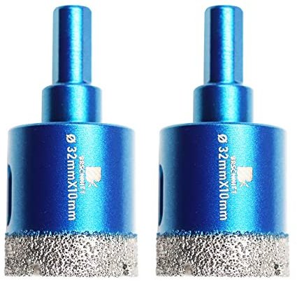 BRSCHNITT - Juego de 2 brocas de núcleo de diamante seco, 1 1/4 pulgadas (32 mm) con vástago triangular para azulejos de porcelana, cerámica, piedra, granito, mármol