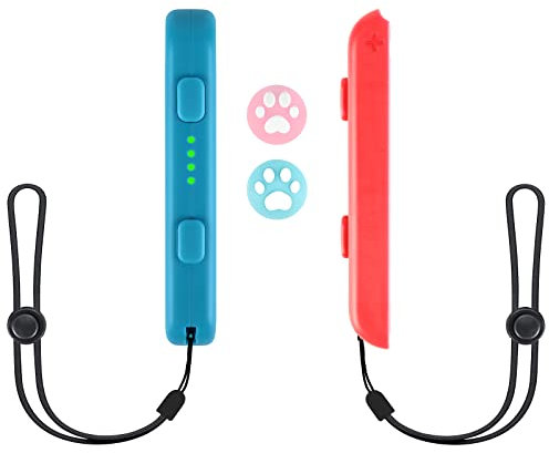 DLseego Correa de muñeca para Switch Mando Joycon,Accesorios de Agarre de Mano con Controlador de Switch,Joycon Agarres para Manos,con 2 Tapas de Agarre para el Pulgar,Ajuste Ajustable,Rojo y Azul