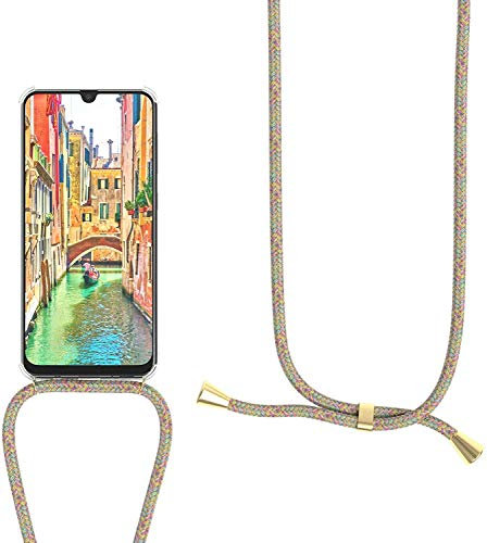 Handykette kompatibel mit Samsung Galaxy J3 2017 Hülle,Handyhülle Transparent Silikon Schutzhülle - Necklace Hülle mit Band Handy-Kette Fallschutzhülle Schnur Kette zum Umhängen Case,Rainbow