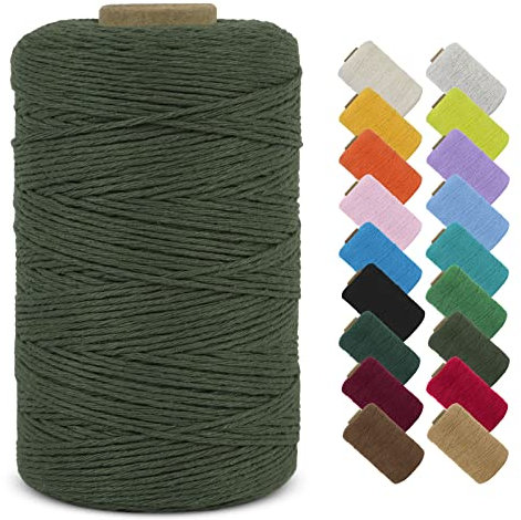 LEREATI Macrame Corda 1mm x 390m Filo Macrame Cordoncino Cotone Corda Colorata, Cordino per Borse Uncinetto, Decorazioni, Arazzo Da Parete, Perline, Braccialetti (Verde Militare)