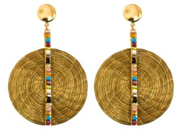 VERA NAVARRO - Mandala-Ohrringe mit Pflanzlichen Goldkristallen - Ø 40 mm - Goldene Creolen - 100% Natürliche Handarbeit - Handwerklicher Modeschmuck