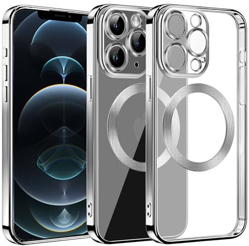 S. Dawezo Klare Magnetische Hülle für iPhone 12 Pro, kompatibel mit MagSafe, Militärnorm Schutz, Kratzfest, Stoßfest, Schlanke Transparente Silikonhülle für iPhone 12 Pro Hülle, Silber