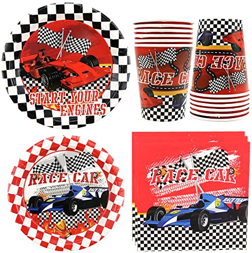 Racing Car Party Tableware Supplies Serves 20 Guests - Includes Plates, Napkins, Cup, for Kids Boy Birthday Party Decorations