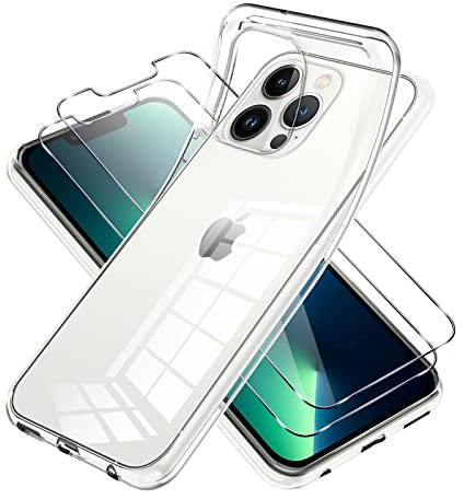 Vauki Custodia trasparente per iPhone 13 Pro, con pellicola protettiva, 2 pezzi, ultra sottile in silicone trasparente e pellicola protettiva per lo schermo, sottile e antiurto, per iPhone 13Pro 6.1