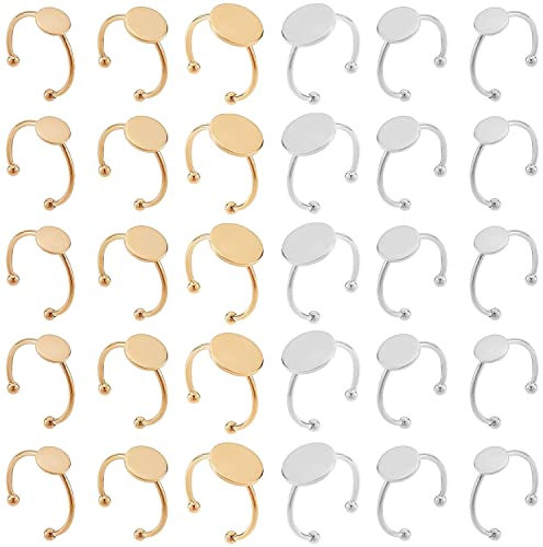 MaehSab 30 Stück leere Ringe Edelstahl einstellbare Pad Ring Basis, flache leere Ring Basis Tablett für Schmuck machen DIY Handwerk (Gold und Silber)