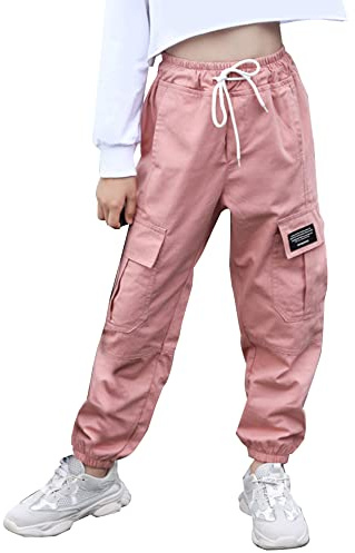 SEUAR Enfant Fille Pantalon Cargo Jogging Multi Poche Pantalon Sport Joggers Casual Décontracté Hip Hop Street 130