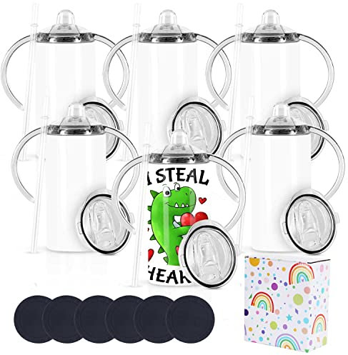 Wzaytia 12 Oz Sublimation Sippy Cup 6 Pack, Kids' Stainless Steel Sublimation Tumblers