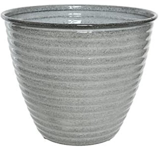 Cache-pot rond en acier émaillé gris Amy - Ø 37 x 30 cm - Jardideco