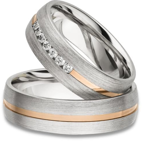 Kolibri Rings Eheringe Silber 925 Vergoldet 7 Zirkonia Steine Set - Gratis Gravur und Etui
