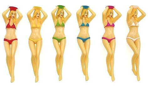 JZK 6 x Bikini-Golf-Tees-Set für Damen und Herren, Kunststoff, 76 mm lang, Pin-Up-Golfball-Halter, lustige Burg-Golf-Tees, Heringe für Training, Übungen