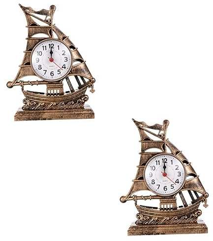 Warmhm 2st Wecker Retro Kaminuhr Sammeluhr Segelboot Tischuhr Leise Quarz-tischuhr Rustikale Tischuhr Segelboot-Figur Schmuck Für Kinder Retro-tischuhr Klassisch Plastik Student Ornamente