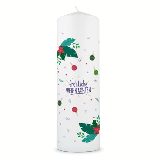 GRAVURZEILE Bedruckte Weihnachtskerze - Christmas Ornament - Personalisiert mit eigenem Wunschtext - Tisch Dekoration zu Weihnachten - Geschenk zu Weihnachten für Sie & Ihn - 250/80 mm Stumpenkerze