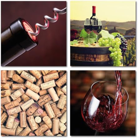 LABORATORIO 102 Quadro Forex Calice Vino (4 Pannelli da 30x30 cm) Paesaggi Tappi Sughero per Bar Cucina Sala Locale - Spessore 1 cm - Massima Qualità di Stampa - Quadro Moderno Pronto da appendere