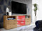 Komodee, TV-Schrank Urbino, Wotan/Wotan, Breite 140 cm x Höhe 53 cm x Tiefe 35 cm, LED RGB, 3 Glasböden, 2 Fächern mit Türen, 2 offenen Fächern für Wohnzimmer, Schlafzimmer