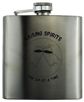 Stainless Steel Hip Flask - Raising Spirits, One Sip at a Time - Whiskey, Vodka, Rum, Tequila Flask - Full Colour - Travel Accessories - Ideas for Men and Fathers