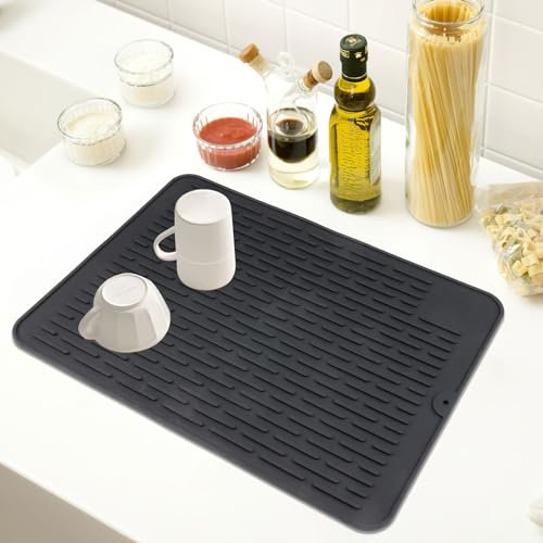 Silikon Abtropfmatte, 40 cm x 30 cm Schnelltrocknend Abtropfmatte Geschirr，Geschirr Trockenmatte für Geschirrregal, Küche, Kaffeemaschine, Bad, Theke, Bar