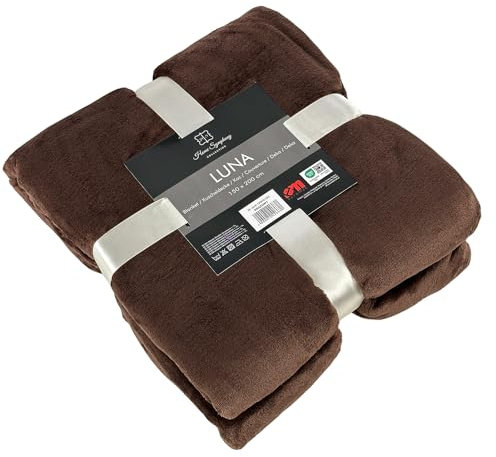 Euromat Couverture Microfibre Flanelle – Plaid Uni Doux et Confortable pour Canapé ou Lit (150x200 cm) (Brun)