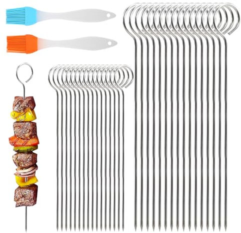 82 Piezas Pinchos Barbacoa Parrilla Acero Inoxidable Brochetas Barbacoa Pincho Barbacoa Pincho Espetos 15cm 20cm con 2 Cepillos de Parrilla Ideal para Barbacoas con Amigos y Familiares