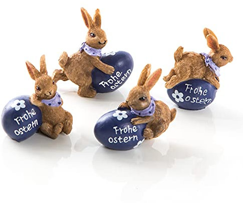 Logbuch-Verlag 4 mini Osterhasen Figuren blau braun kleine Hasen Osterschmuck Tischdeko Give-Away Osterbrunch 6 cm