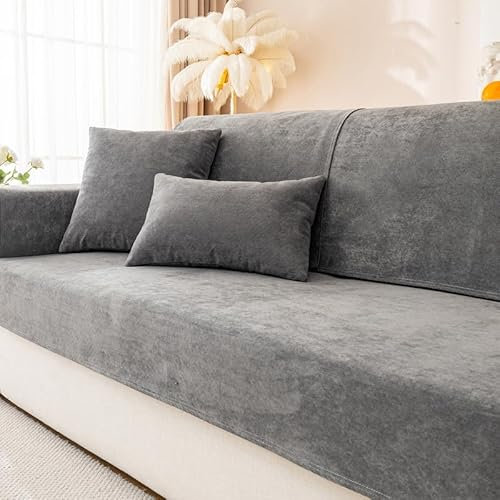 GKXLH Neue wasserdichte Sofa überzug - Weiche Chenille Sofa Sitzkissenbezüge, rutschfeste Sofabezug waschbar 1 2 3 4 Sitzer Couch überzug für Sektionssofa, Sofaüberwürfe L Form (Dunkelgrau, 90x180cm)