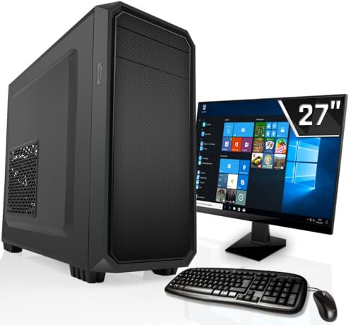 SYSTEMTREFF Office Komplett PC Set Intel Core i3-14100 4x4.7GHz | UHD 730 4K HDMI DX12 | 512GB M.2 NVMe | 16GB DDR4 RAM | WLAN Silent Desktop Paket Computer Rechner für Büro Business Multimedia