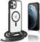 Oelrstfe Handykette für iPhone 11 Pro Max Hülle mit Band Handyhülle für zum Umhängen Silikon Transparent Stoßfest Schutzhülle mit Kordel Necklace Kette Magnetisch Case,Schwarz