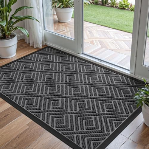 DEXI Fußmatte Außen 60 x 90 cm, rutschfest Fussmatte Waschbar Schmutzfangmatte für Haustür, Robuster Fußabtreter Eingangsteppich Wetterfest Türmatte für Eingang, Aussen und Innen, Grau