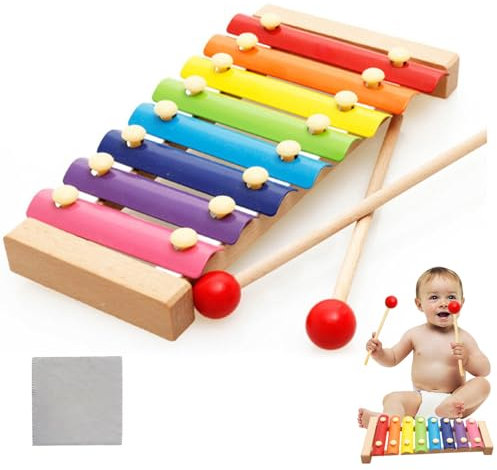 Xylophon,Xylophon Kinder,Glockenspiel für Kinder,Xylophon Baby,Xylophon Holz,Musik Xylophon aus Holz Bunte Tonleiter,Xylophon Glockenspiel Holz Musikinstrumente (8-Keys)