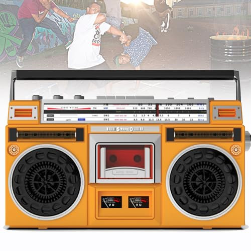 Portable Cassette Boombox, Classic 80s Style Retro CD Player Boombox, Support SD/USB Input, with AM/FM Radio, Cassette Recorder for Family Gathering Travel,Yellow