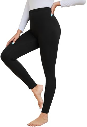 Terecey Pantaloni Termici Donna Invernale Leggins Termici Caldo Pantaloni Termica Elasticizzato Leggings Foderati in Pile Legging Pantacollant Comodo Nero M