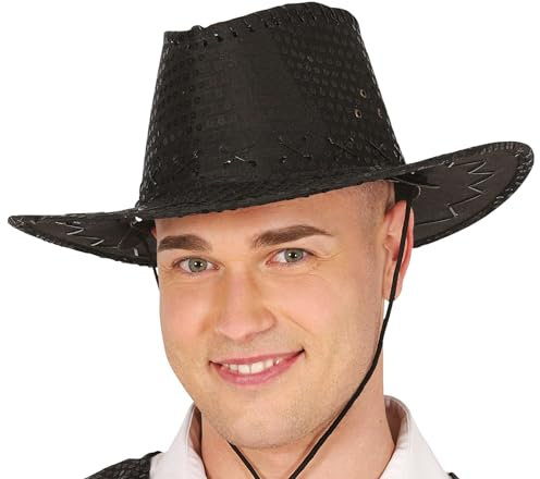 FIESTAS GUIRCA | Cowboyhut mit Pailletten (Einheitsgröße) - Kostümzubehör für Cowboy-Partys und Junggesellenabschiede - Ideal für Erwachsene Unisex - Schwarz