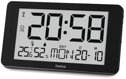 Digitale Wanduhr Kuba, Funkuhr mit Thermometer/Hygrometer, Schwarz