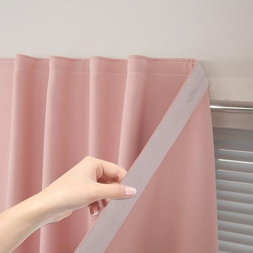 Self Adhesive Blackout Curtains- Stick on Curtains Shades Window Blinds Curtains No Rod Needed Easy to Hang Curtain, Use for Bedroom, Living Room,Roman Shades, 59 W X 84 L, Pink, 1 Panel