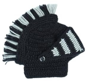 Lustige Mütze Strickmütze Römer Ritter Helm Hut Quasten Häkeln Ohrenklappen Beanie Cosplay Kostüm Caps, BK, Einheitsgröße
