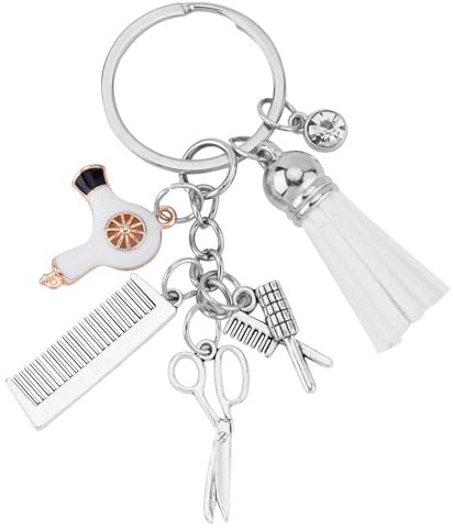 Gosknor Geschenk für Friseure, Kamm Schere Haartrockner Schlüsselanhänger für Friseure Einzigartig Kosmetikerin Hairstylist Gift für Frauen mit Kosmetologie Quaste für Friseur Geschenkideen Schmuck